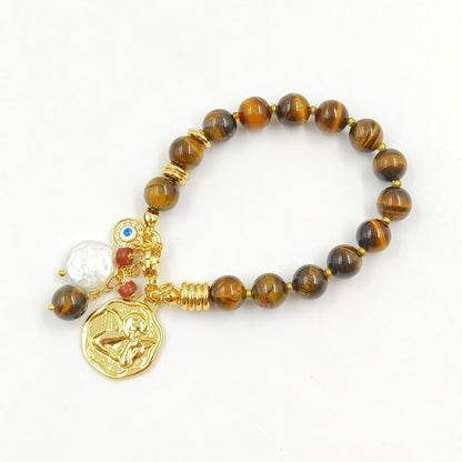 WT-B691 Wholesale Customize Religious 18K Gold Plated Round Buddha Beads Natural Gemstone Unisexual Bracelet As Daily Decoration