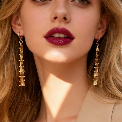 WT-E827 Unique Exquisite 18K Gold Plated Yellow Brass Long Earrings For Women Trendy Elegant Style Daily Wearing Jewelry