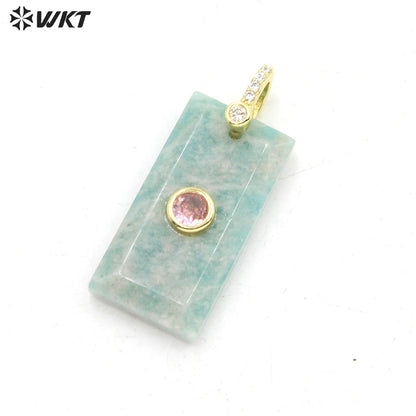 WT-P2124 Factory Wholesale Zircon And Various Natural Gemstones Rectangle Facted Pendants For Female Fashion Necklace Design
