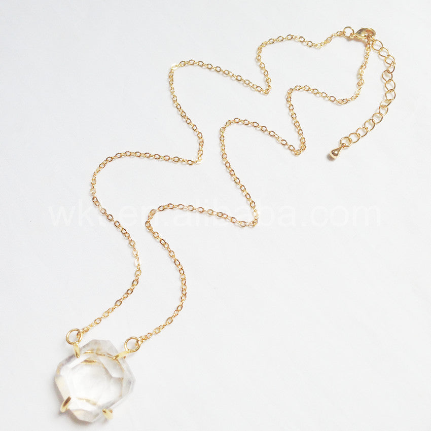 WT-N693 Exclusive Fashion 24karat Gold Plated Prong Setting Natural square Crystal Quartz Necklace