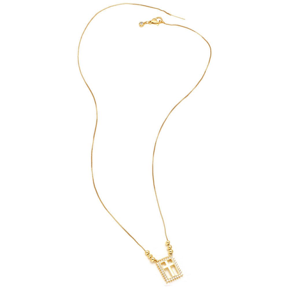 WT-JFN61 Wholesale Exquisite 18K Gold Plated Brass And Zircon Cross Heart Pattern Rectangle Pendant Necklace For Female Gifts