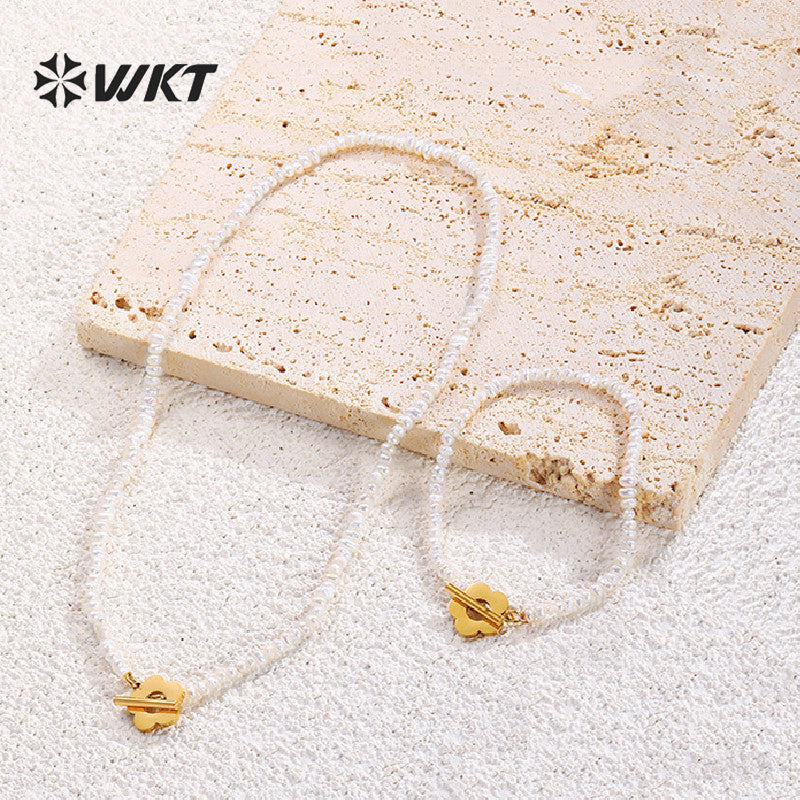 WT-MPB050 Vintage Simple Pearl Bracelet Stainless Steel Flower Connection Pearl Bracelet Women's Jewelry Pearl Bracelet