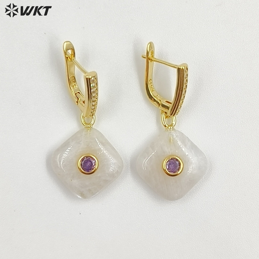 WT-E797 Wholesale Unique Design Gold Plated Black Obsidian Multi Gemstones With Zircon Geometric Women Earrings As Party Gift