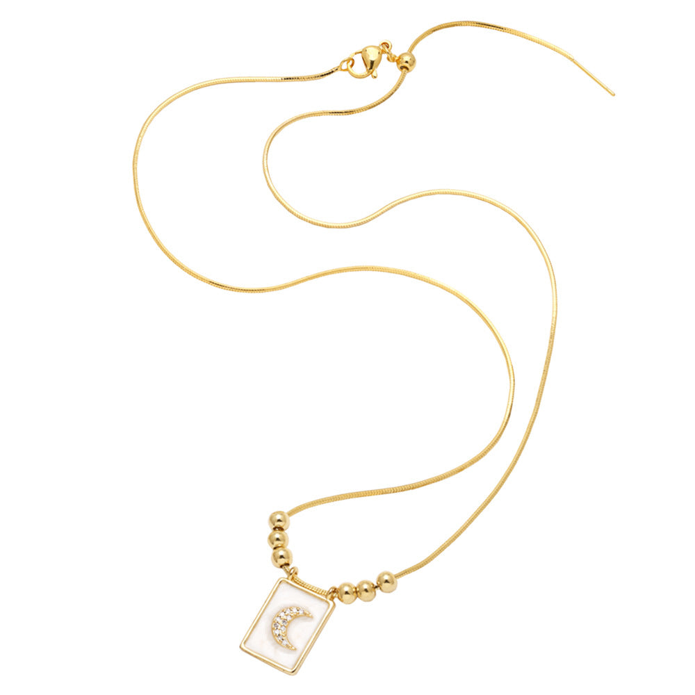 WT-JFN60 Elegant Thin Chain Gold Electroplated Brass And Zircon Star Pattern Rectangle Pendant Necklace As Lady Daily Matching