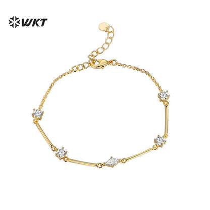 WT-MB129 WKT Wholesale Unique Bracelet with Gold Plated Cubic Zircon for Females Elegant Fashion Style Valentine's Day Gift
