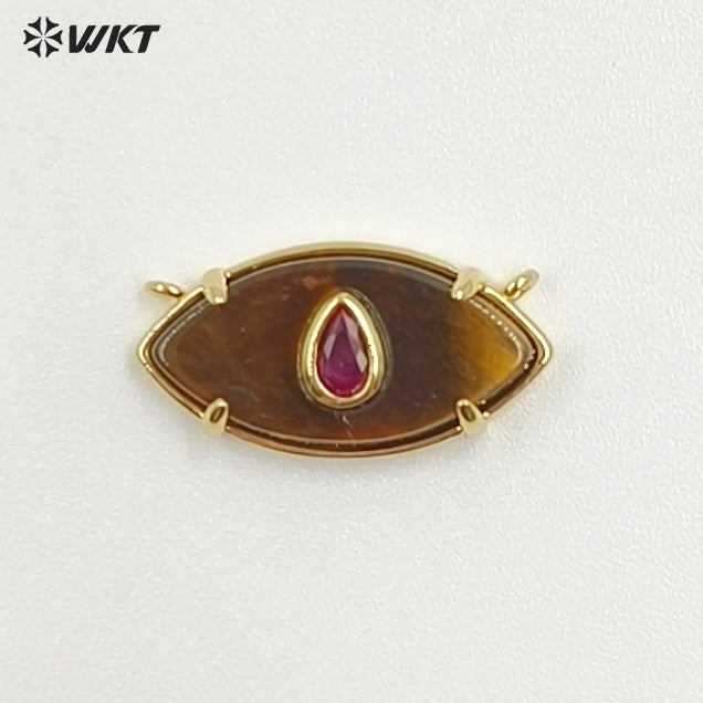 WT-P2120 Fresh Design Waterdrop Zircon And Natural Gemstones Eye Shape Gold Pendants With Double Hoops For Women Necklace DIY