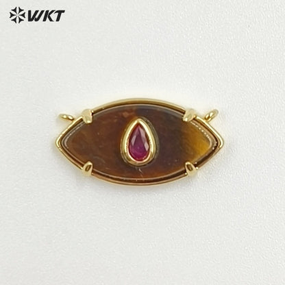 WT-P2120 Fresh Design Waterdrop Zircon And Natural Gemstones Eye Shape Gold Pendants With Double Hoops For Women Necklace DIY