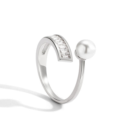 WT-MR045 Wholesale Popular Fashion Gold Plated Freshwater Pearl And Zircon Adjustable Rings For Ladies Daily Matching