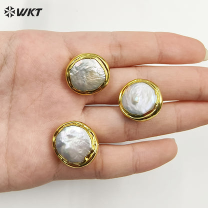 WT-MPE105 Latest Style Regular Freshwater Pearl Natural 18k Gold Plated Gift for Women Weeding 18mm Romantic Pendant Earrings
