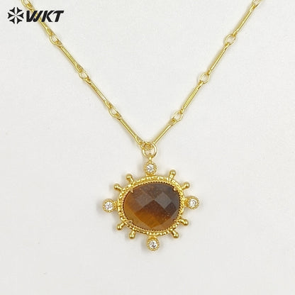 WT-N1526 Wholesale Delicate Gold Plated Various Natural Gemstones Pendant Necklaces For Female Daily Decorative Jewelry