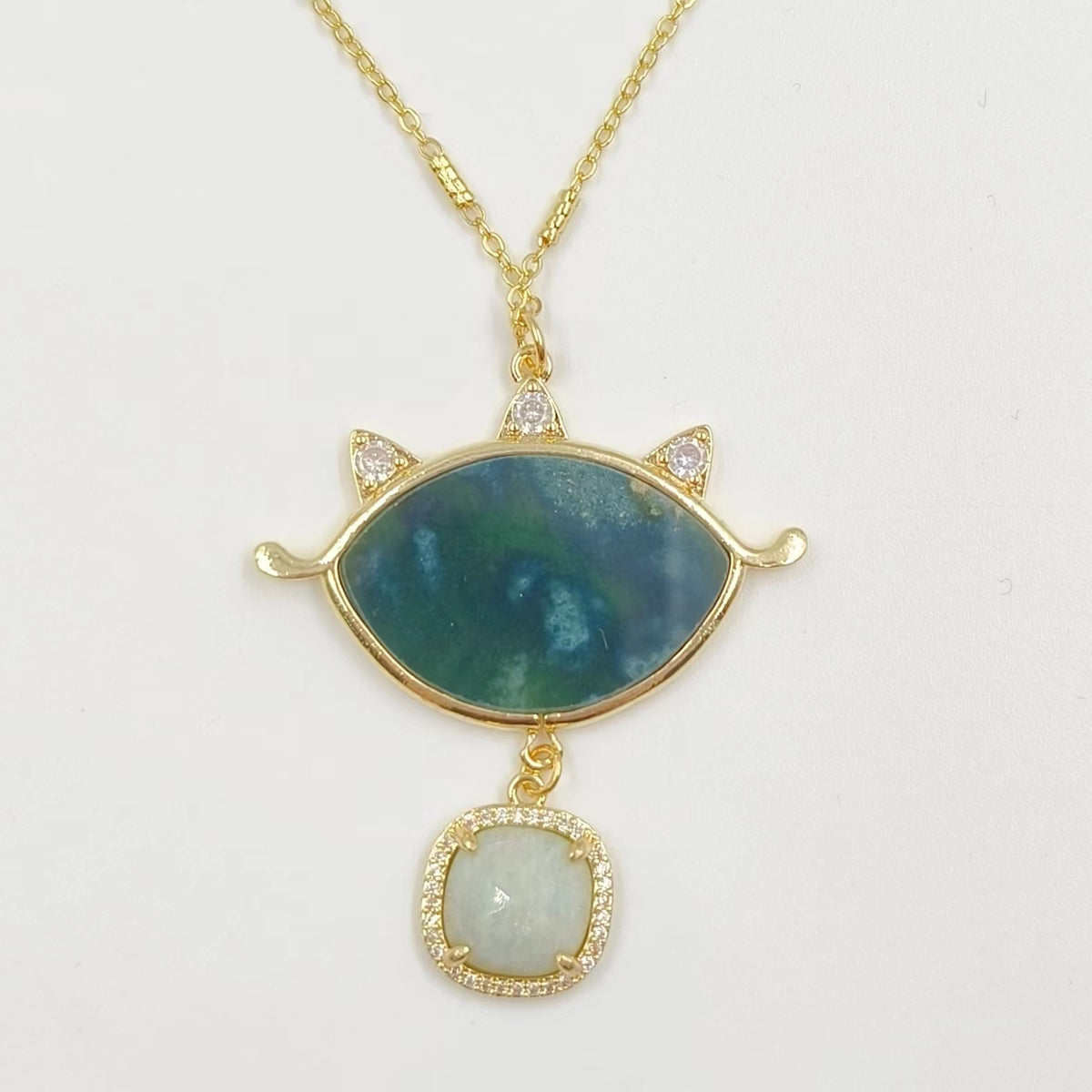 WT-N1444 WKT Best 2023 Newest Natural Necklace Women 18+2 Inch Long Double Pendant Stone Gemstone Necklace
