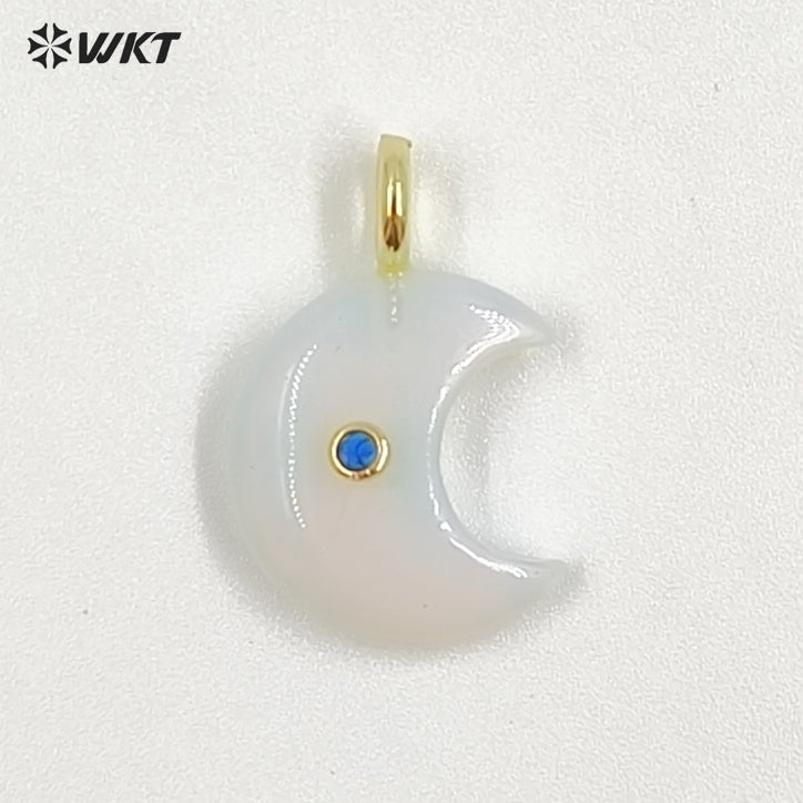 WT-P2098 Good Quality Zircon And Multiple Natural Gemstones Moon Shape Pendants As Female Handmade Earrings Accessories