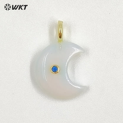WT-P2098 Good Quality Zircon And Multiple Natural Gemstones Moon Shape Pendants As Female Handmade Earrings Accessories