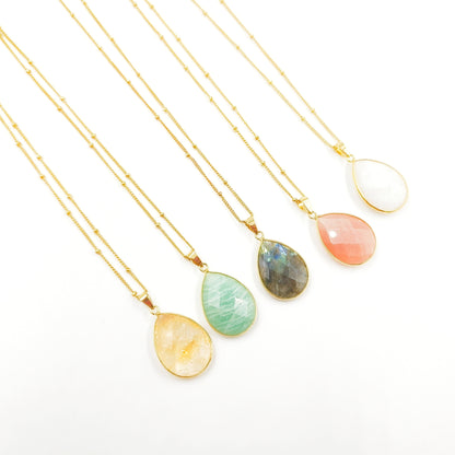 WT-N1418 Amazing INS Hot Natural Stone Made Drop Gemstone Necklace Women Precious Teardrop Stone Necklace