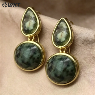 WT-E823 Wholesale Trendy Gold Electroplated Double Natural Gemstones Women Earrings For Party Daily Decorative Jewelry
