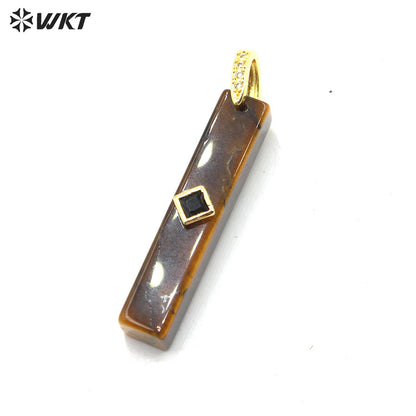 WT-P2123 Wonderful Colorful Zircon And Natural Gemstones Long Bar Shape Gold Pendants For Simple Style Necklace Making