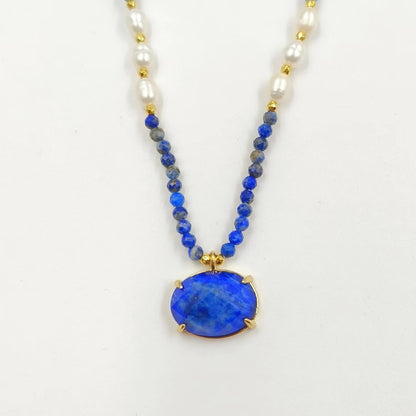WT-N1445 WKT Best 2023 Newest Natural Gemstone and Pearl Women Simple Hoop Aura 16+2inch Stone Beads Necklace