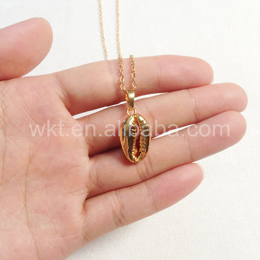WT-JN002 Wholesale Natural Sea Shell Tiny Cowrie Choker Necklace 18k Real Gold Plated Cowrie Shell Conch Necklace