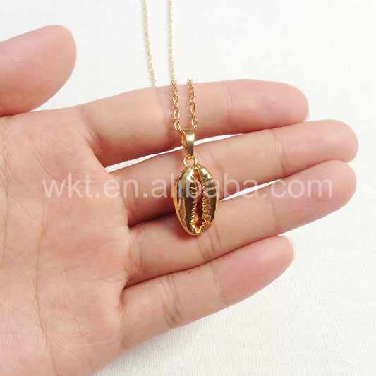 WT-JN002 Wholesale Natural Sea Shell Tiny Cowrie Choker Necklace 18k Real Gold Plated Cowrie Shell Conch Necklace