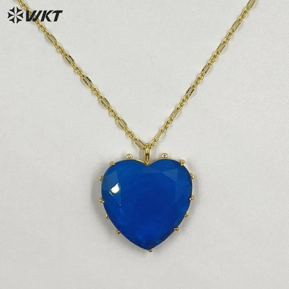 WT-N1525 Wonderful Gold Thin Chain With Colorful Stones Heart Shape Pendant Necklaces For Dance Party Matching Jewelry