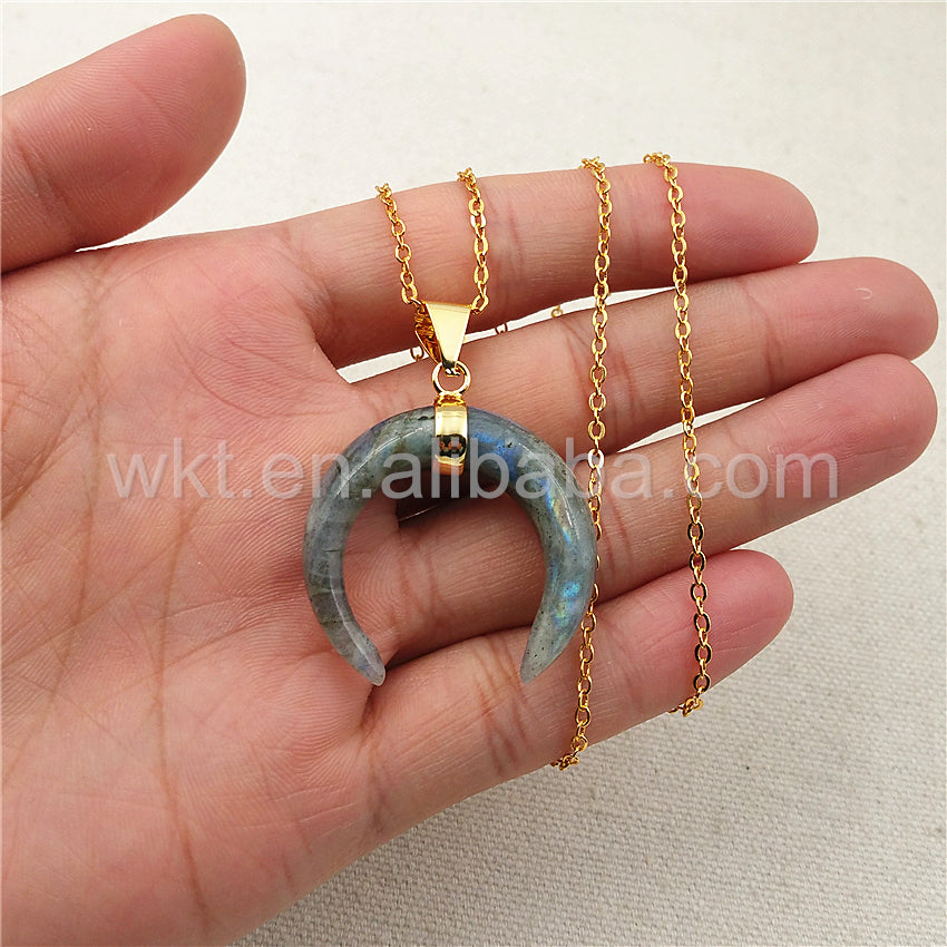 WT-N853 New Natural Labradorite Stone Necklace with 18" Gold Chain Necklace Stone Necklace Jewelry in High Quality