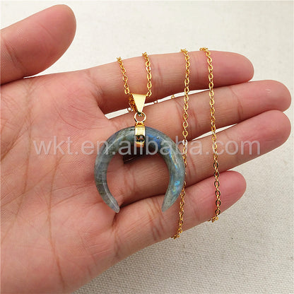 WT-N853 New Natural Labradorite Stone Necklace with 18" Gold Chain Necklace Stone Necklace Jewelry in High Quality