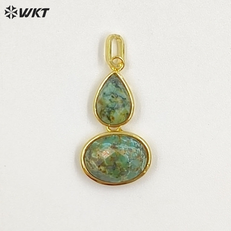 WT-P2128 Delicate 18K Gold Plated Various Natural Gemstones Gourd Shape Charms Pendants For Lady Necklace Making Decorative