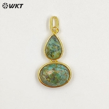 WT-P2128 Delicate 18K Gold Plated Various Natural Gemstones Gourd Shape Charms Pendants For Lady Necklace Making Decorative