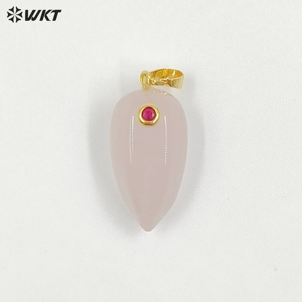 WT-P2048 Exquisite Unique Design Natural Gemstones Setting In Zircon Waterdrop Shape Pendants As Female Necklace DIY Accessory