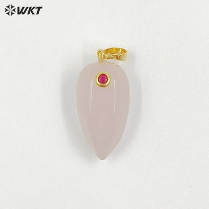 WT-P2048 Exquisite Unique Design Natural Gemstones Setting In Zircon Waterdrop Shape Pendants As Female Necklace DIY Accessory
