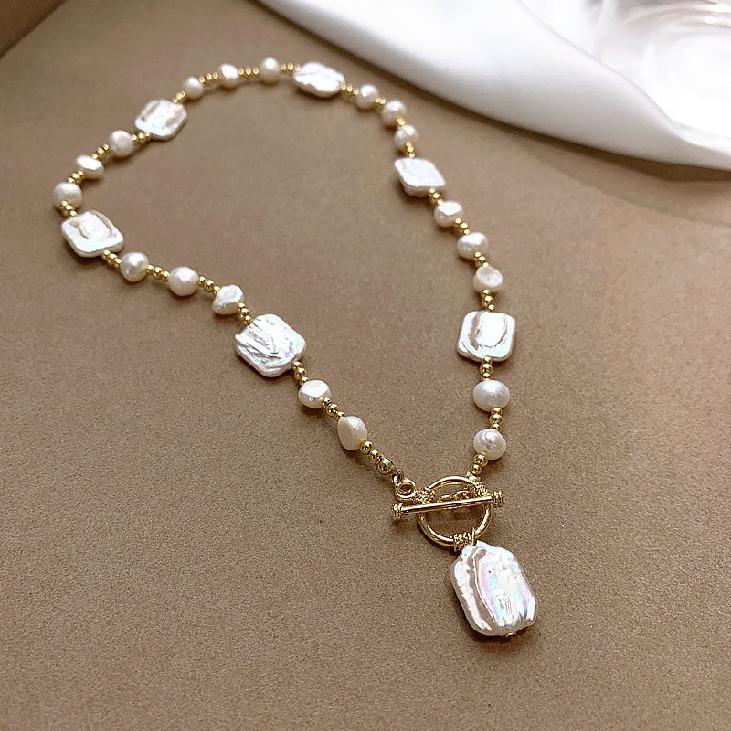 WT-JN383 1PC Gorgeous 18K Gold Electroplated Natural Baroque Pearls Necklace As Women Elegant Jewelry Daily Party Matching