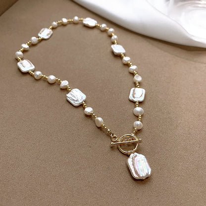 WT-JN383 1PC Gorgeous 18K Gold Electroplated Natural Baroque Pearls Necklace As Women Elegant Jewelry Daily Party Matching