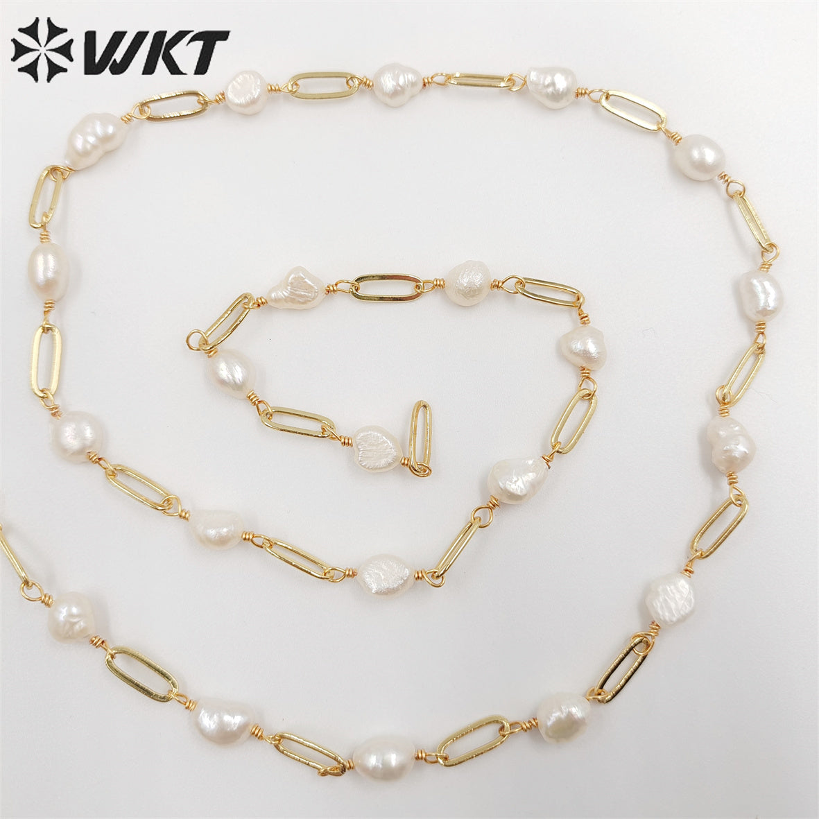 WT-RBC211 Newest Gold Plated Freshwater Pearl Mix Chain Jewelry Finding for Making Bracelet or Necklace Women Jewelry Chain