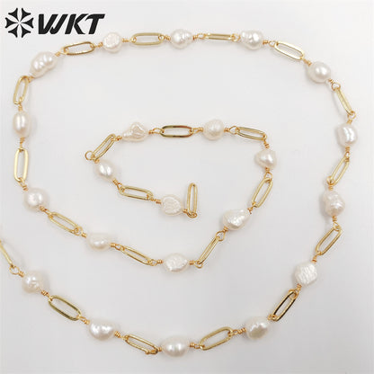 WT-RBC211 Newest Gold Plated Freshwater Pearl Mix Chain Jewelry Finding for Making Bracelet or Necklace Women Jewelry Chain
