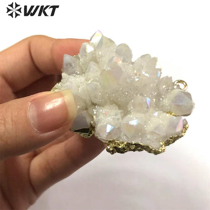 WT-P623 Fashion Amazing Angel Aura Pendant Cluster Crystal Quartz Aura Angel Quartz Pendant Natural Randomly Shape Stone Pendant