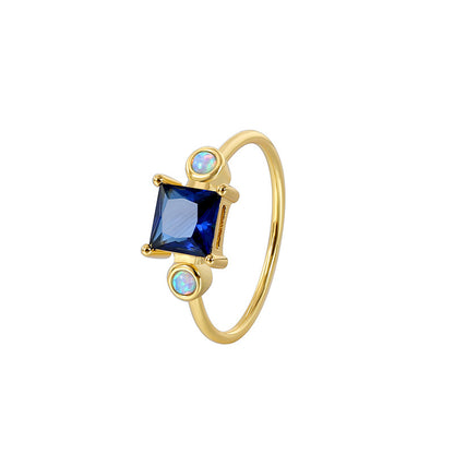 WT-MR046 Wholesale Classic Gold Electroplated Natural Opal And Square Zircon Women Rings As Party Birthday Jewelry Gifts