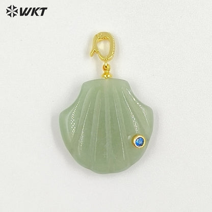 WT-P2097 Lovely Design Natural Gemstones And Colorful Zircon Hand Carved Shell Shape Little Pendants For Female Jewelry DIY