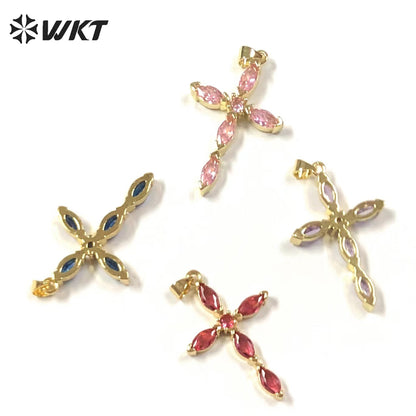 WT-MP245 Elegant Temperament Pendant Cross Water Drop Pendant Texture Jewelry Necklace Accessories Cubic Zircon Pendant