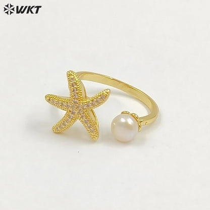 WT-MPR156 Top Fashion Multi Designs 18K Gold Electroplated Adjustable Size Pearl Rings For Women Daily Decorative Jewelry