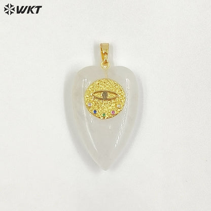 WT-P2047 Romantic Gold Plated Zircon And Tiger Eye Natural Gemstones Heart Shape Pendants As Lovely Handmade Jewelry Accessory