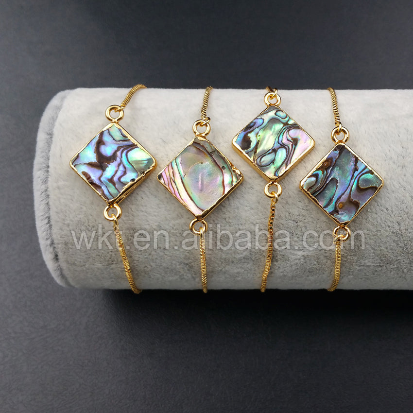 WT-B342 Exclusive Natural Rhombus Abalone Shell Chain Bracelet, Wholesale Handmade Adjustable Abalone Shell Bracelet for Women