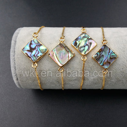 WT-B342 Exclusive Natural Rhombus Abalone Shell Chain Bracelet, Wholesale Handmade Adjustable Abalone Shell Bracelet for Women