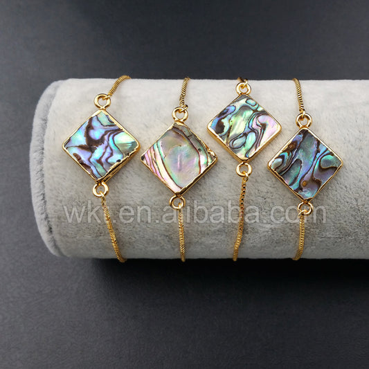 WT-B342 Exclusive Natural Rhombus Abalone Shell Chain Bracelet, Wholesale Handmade Adjustable Abalone Shell Bracelet for Women