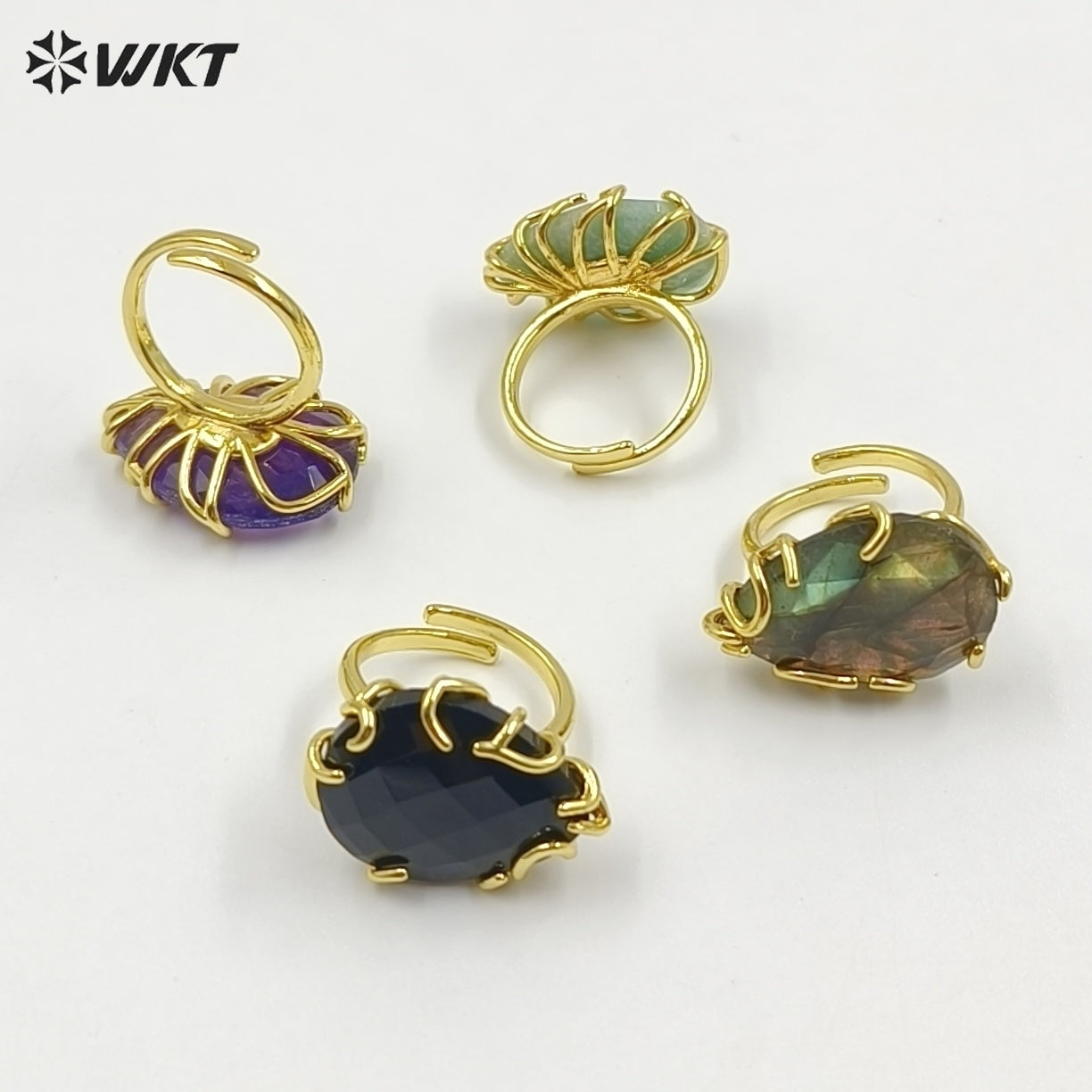 WT-R608 Wholesale Simple Style Gold Electroplated Natural Gemstones Waterdrop Shape Rings For Dance Party Matching Jewelry