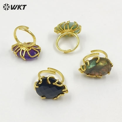 WT-R608 Wholesale Simple Style Gold Electroplated Natural Gemstones Waterdrop Shape Rings For Dance Party Matching Jewelry