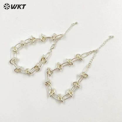 WT-JF338 Supper Hot 18k Real Gold Plated Yellow Brass Big Metal Chain Bracelet Locomotive Style Knotted Chain Women Bracelets