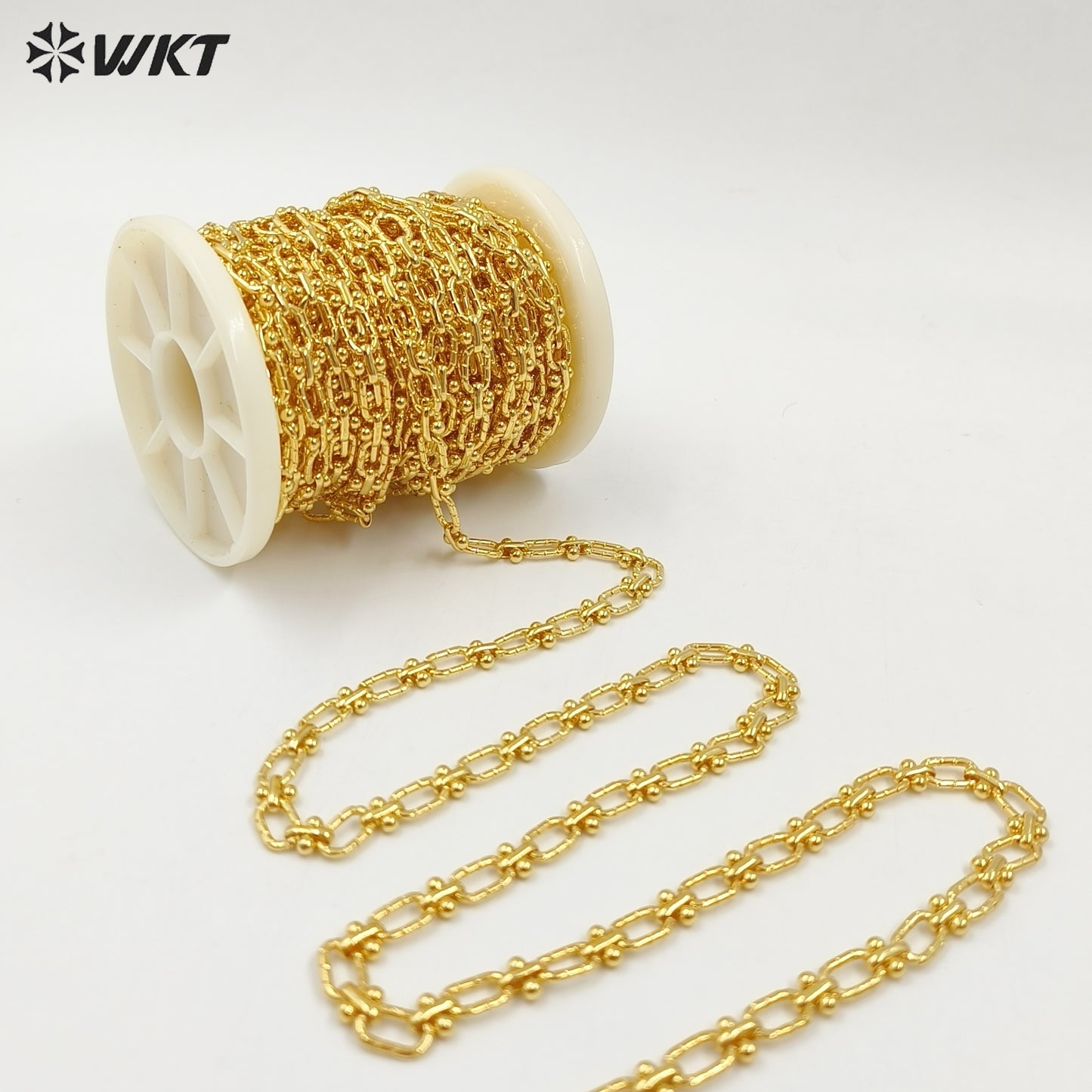 WT-BC219 Hand Made New Design 18K Real Gold Plated Yellow Brass Embossed Jewelry Chain Sell by Meter for Necklace Bracelet Parts