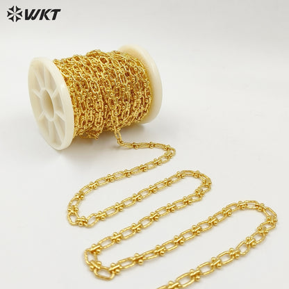 WT-BC219 Hand Made New Design 18K Real Gold Plated Yellow Brass Embossed Jewelry Chain Sell by Meter for Necklace Bracelet Parts