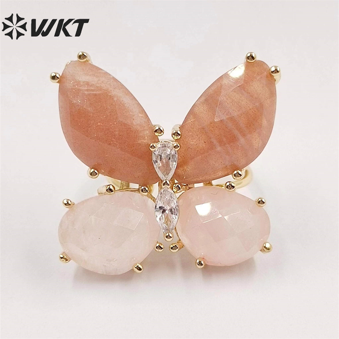 WT-R464 Amazing Natural Gemstone Carved Stone Ring Gorgeous Women Gold Plated Hand Carved Fashion Butterfly Ring