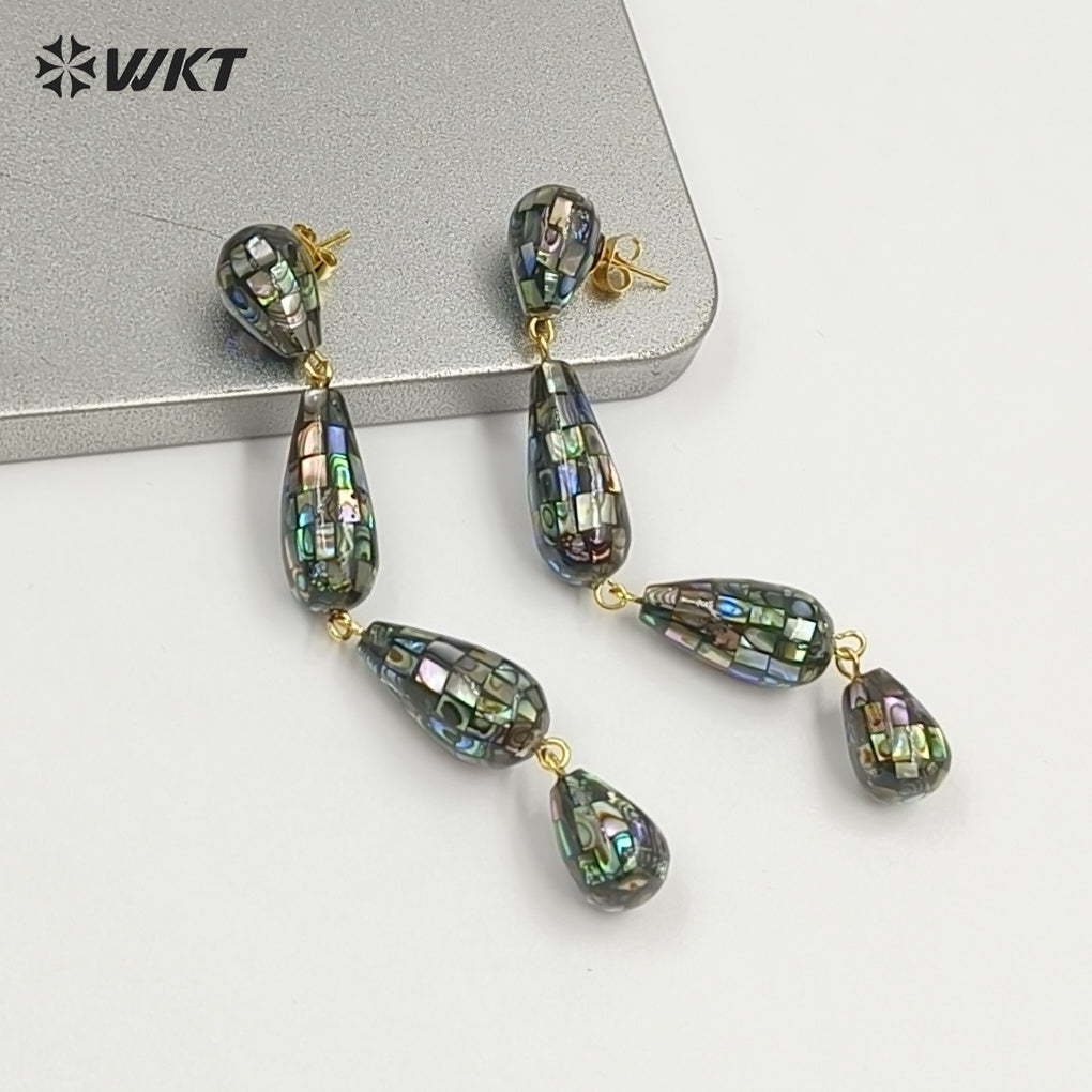 WT-MPE189 Amazing Gorgeous Natural White And Abalone Shell Gold Long Earrings For Female Party Wearing Jewelry Accessory